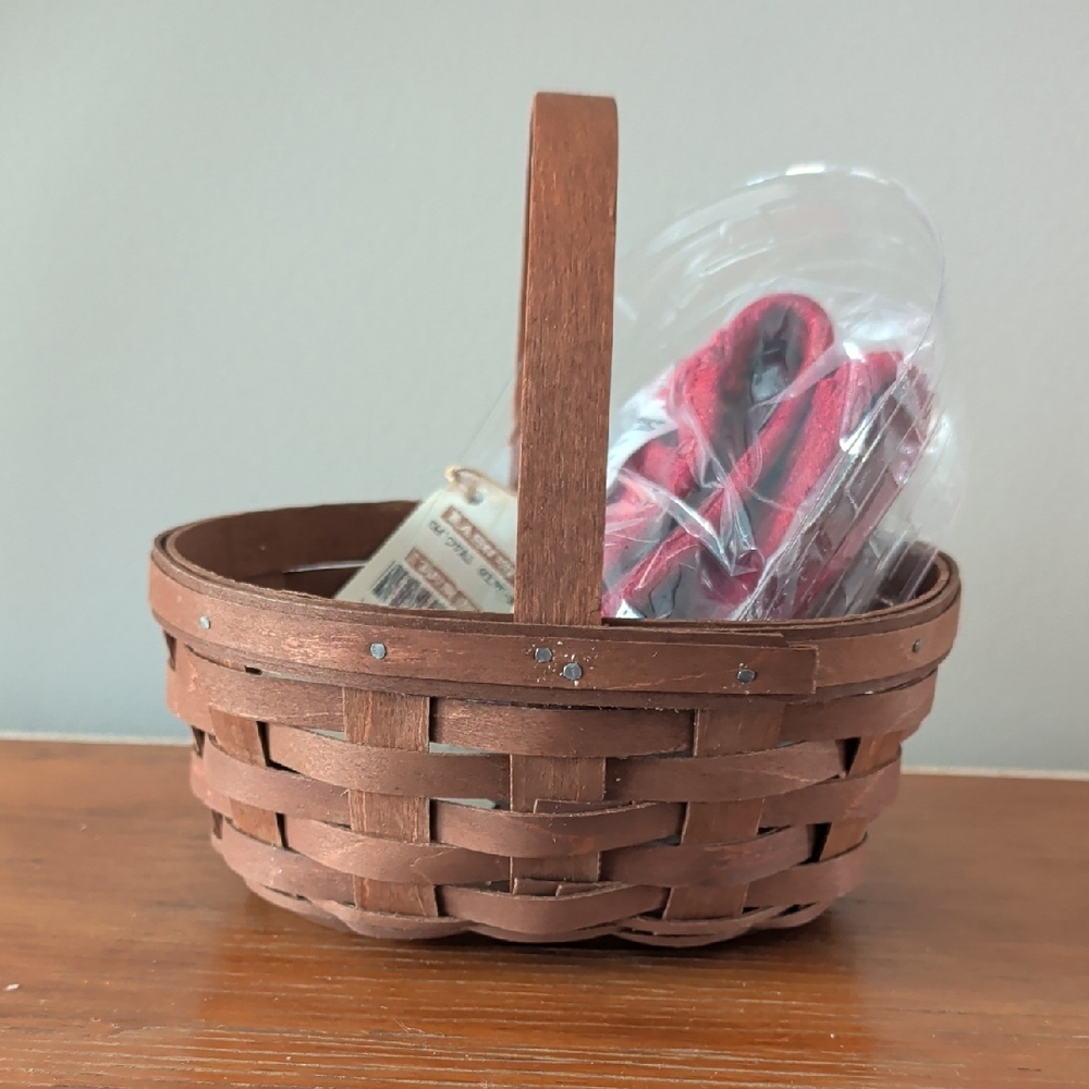 Longaberger Brown Woven Handled Basket with Red Fabric